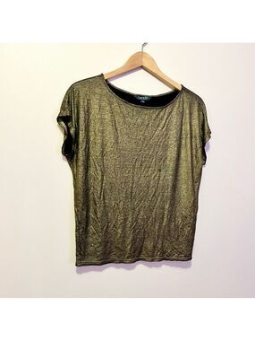 Lauren LRL Gold Women's Top tshirt metallic size large boxy flowy glam shiny